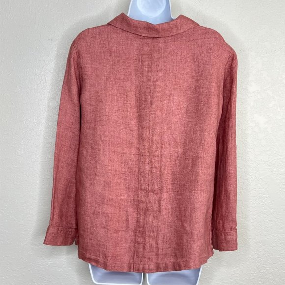 Sigrid Olsen 100% Linen Dusty Rose Button Front Collared Blouse Pockets Small - Picture 2 of 13